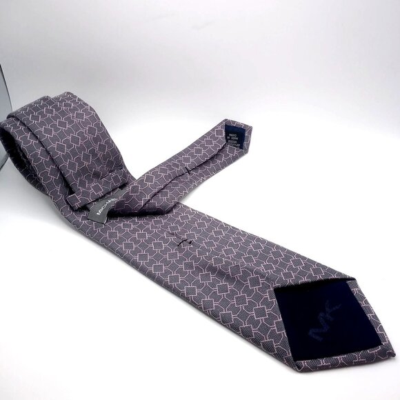 Michael Kors Men's Tie Gray Pink Geometric Pattern Silk Blend Tie 62" Length - Picture 5 of 9
